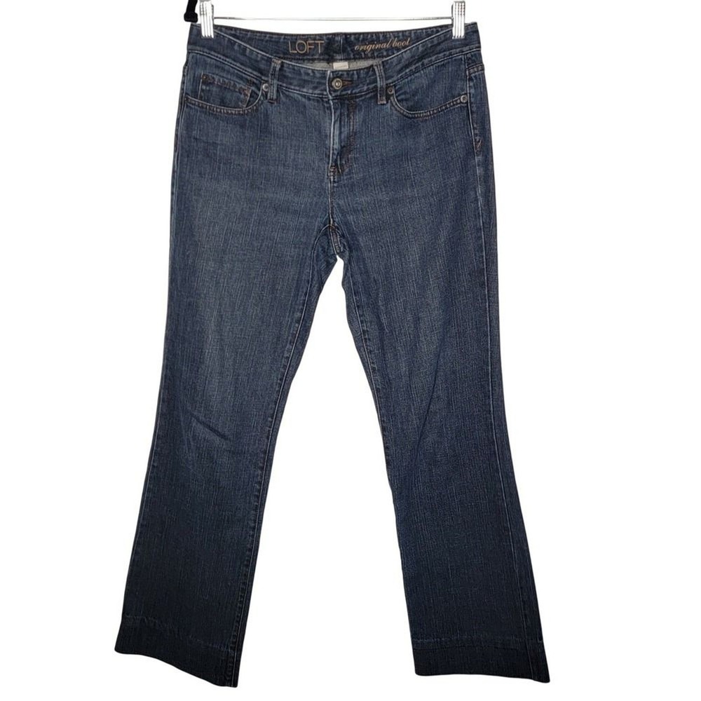 Loft Womens Classic Bootcut Jeans Cotton Denim Hemmed Detail Dark Wash Size‎ 6